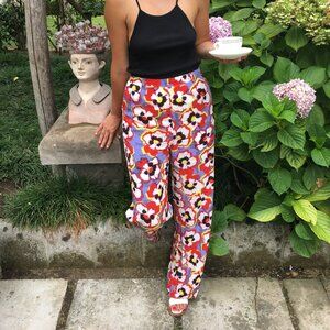 Yumi Kim 100% Silk Wide-Leg Pansy Floral Pants – Size L
